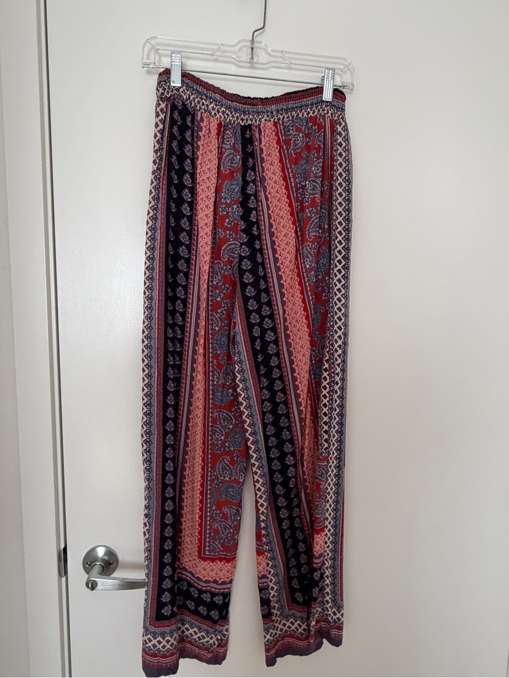 Angie Red and Navy Patterned Wide-Leg Pants - Picture 2 of 3
